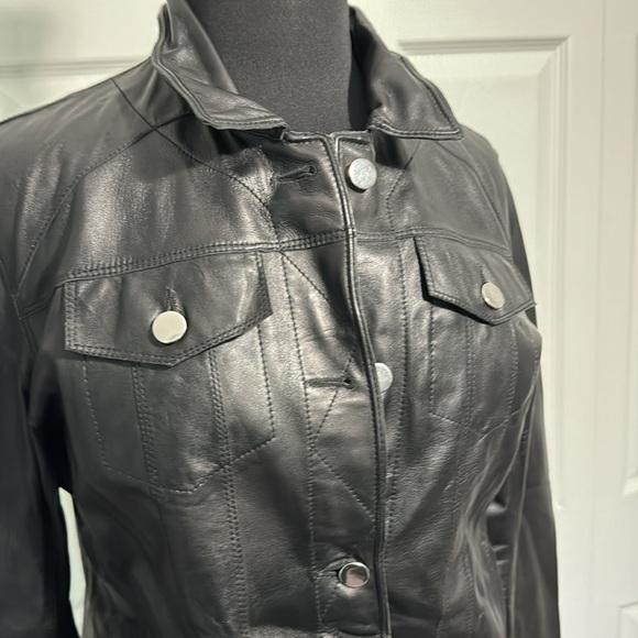 Jakett NYC leather trucker jacket. - Picture 5 of 8